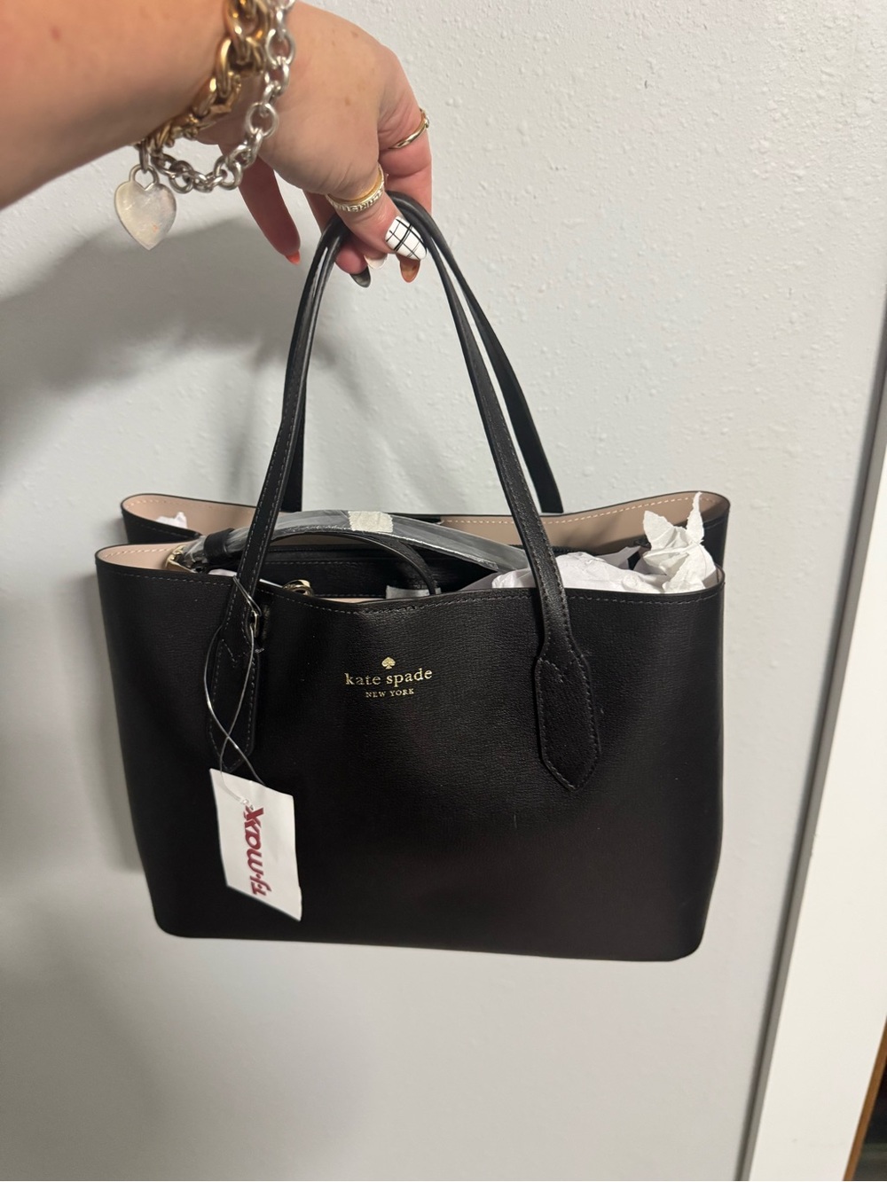 kate spade Black Leather Double-Handle Tote with Gold Logo